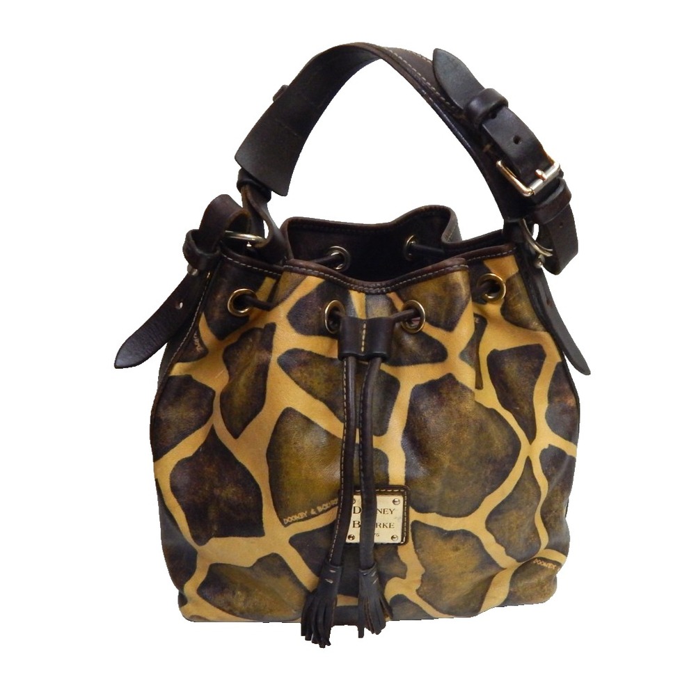 Dooney & Bourke Giraffe Print Purse Vtg Y2K Bucket Bag Shoulder Coated Canvas